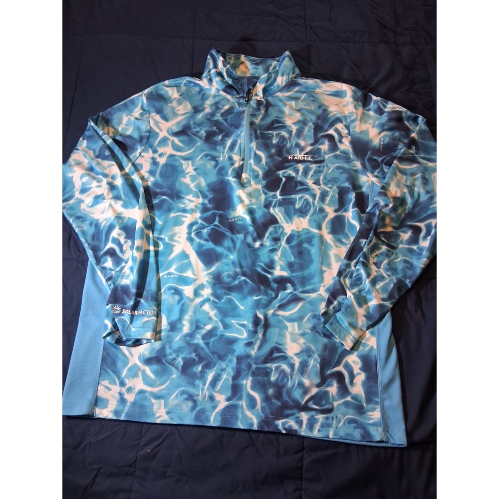 Habit Long Sleeve‎ Shirt Mens XL Blue Solar UV Fishing cooling zipper collar